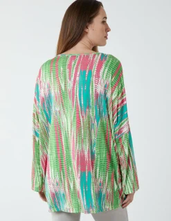 Twist Front Abstract Long Sleeve Top