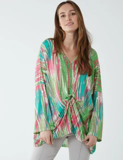 Twist Front Abstract Long Sleeve Top