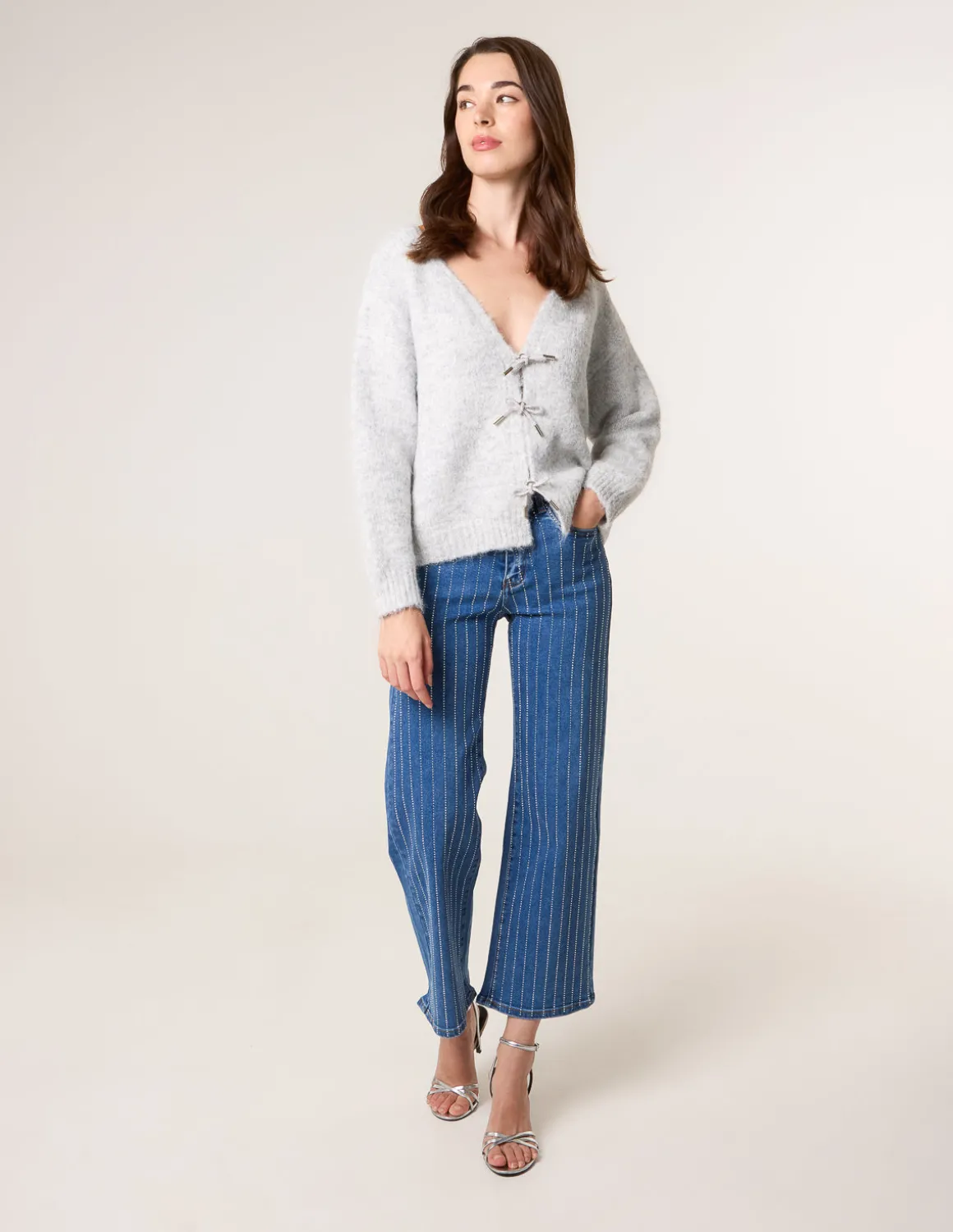Vertical Stripe Diamante Jeans