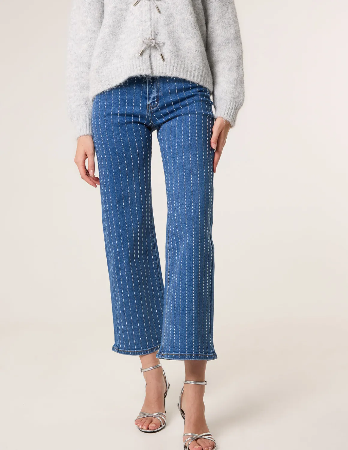 Vertical Stripe Diamante Jeans