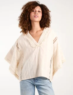 V Front Crochet Fringe Kimono Top