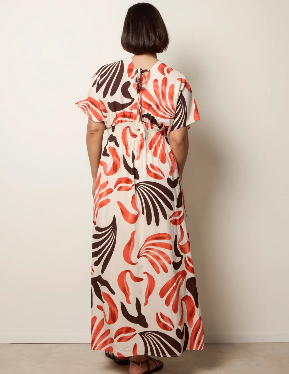 V Neck Abstract Leaf Print Dress