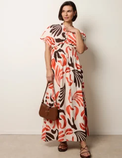 V Neck Abstract Leaf Print Dress