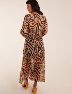 V Neck Animal Print Maxi Dress