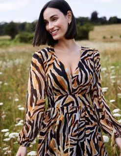 V Neck Animal Print Maxi Dress