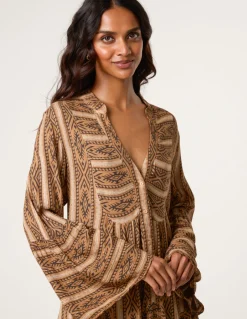 V Neck Aztec Smock Dress