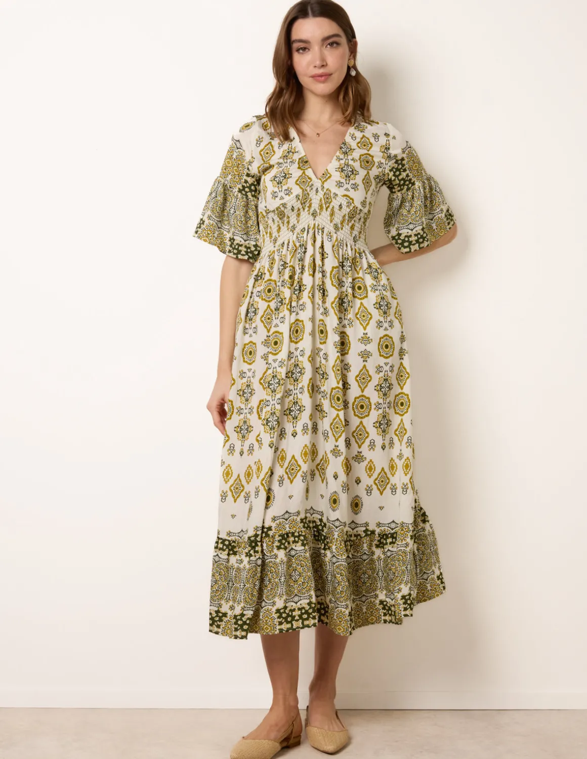 V Neck Border Print Dress