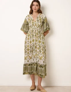 V Neck Border Print Dress