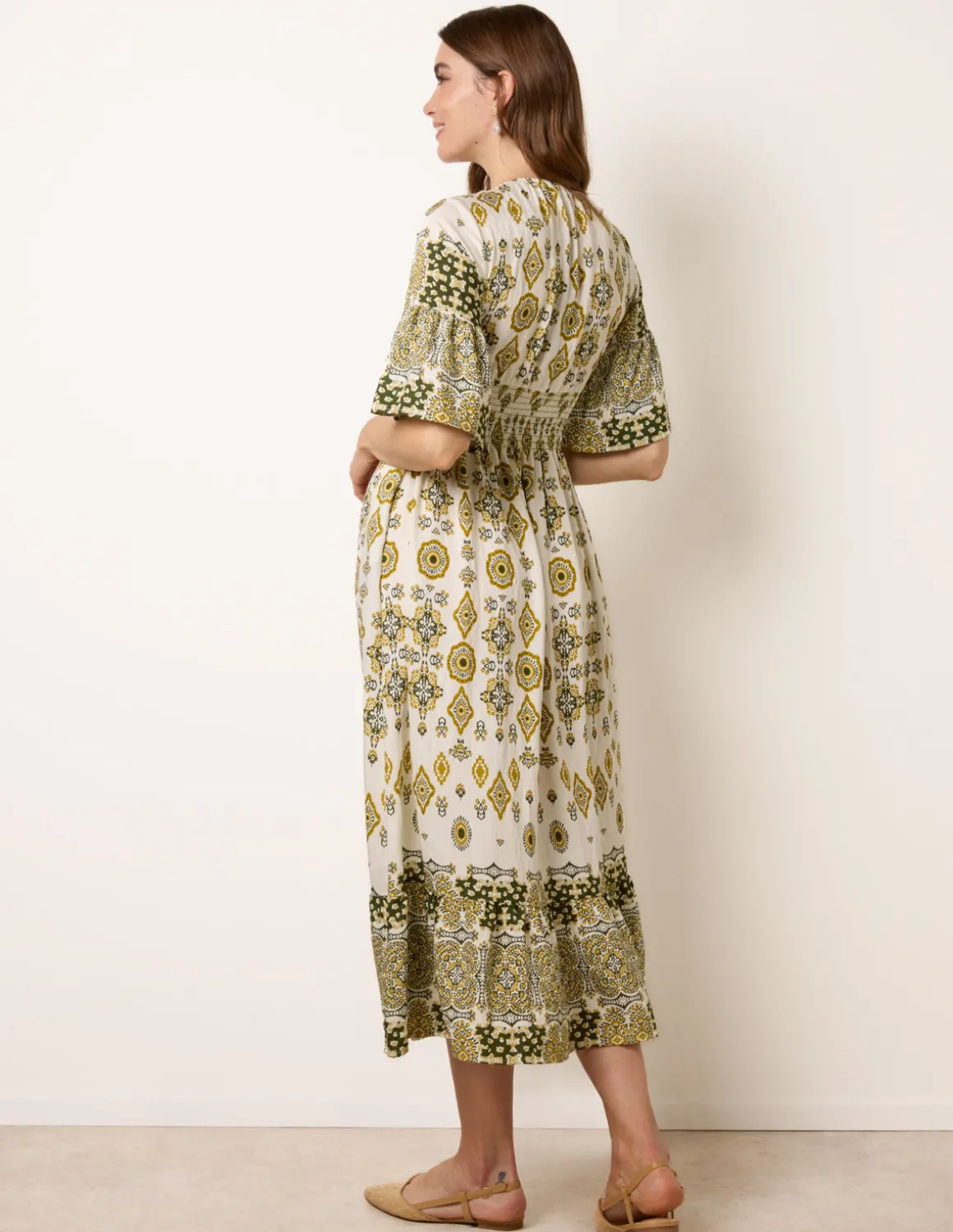 V Neck Border Print Dress