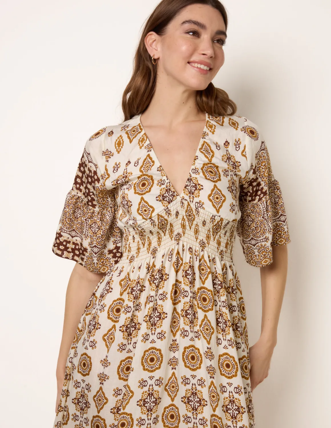 V Neck Border Print Dress