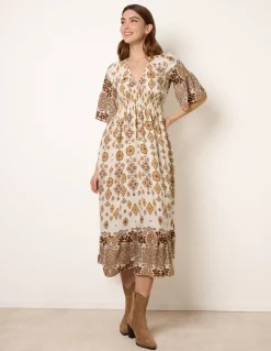 V Neck Border Print Dress