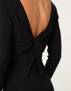 V Neck Bow Back Detailed Knitted Dress