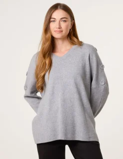 V Neck Button Jumper