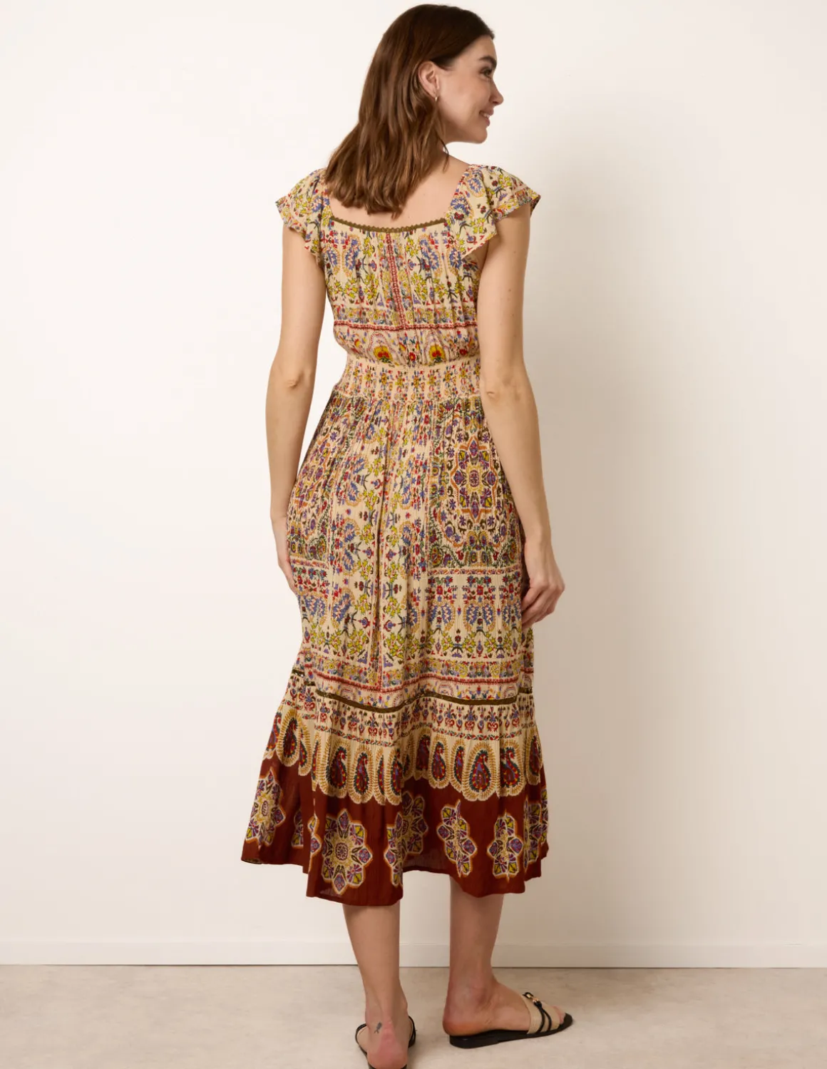 V Neck Embroidery Trim Paisley Maxi Dress