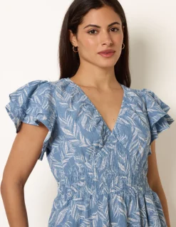 V Neck Flutter Midi Dress