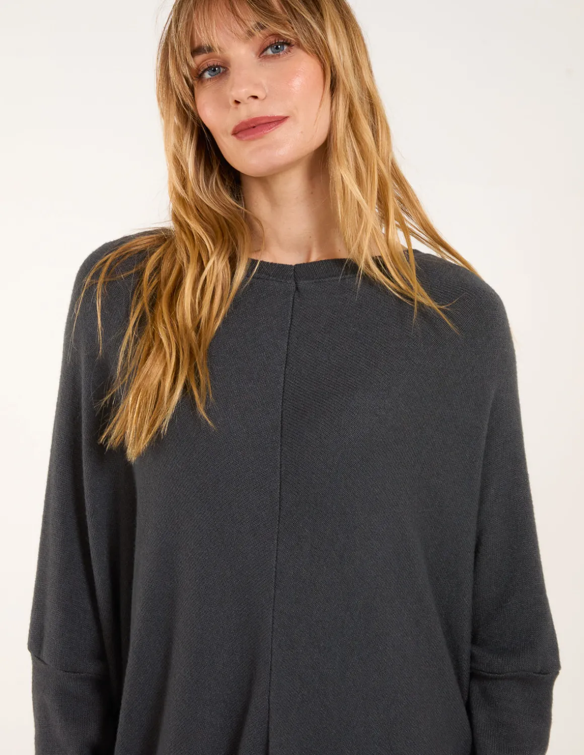V Neck Front Cut And Sew Soft Knit Jumper