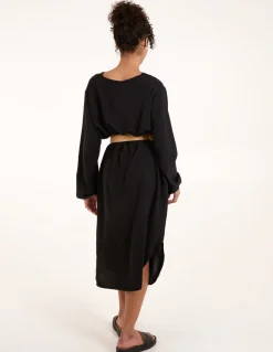 V Neck Long Sleeve Dress With Woven Belt