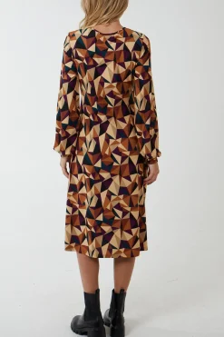 V Neck Ring Detail Midi Dress