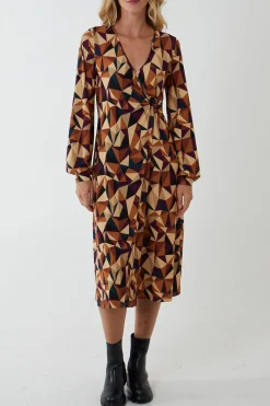 V Neck Ring Detail Midi Dress