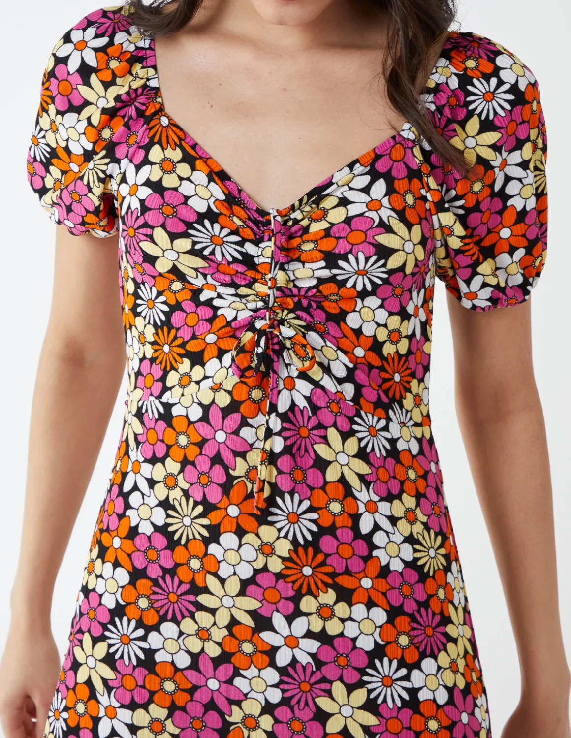 V Neck Ruched Midi Dress