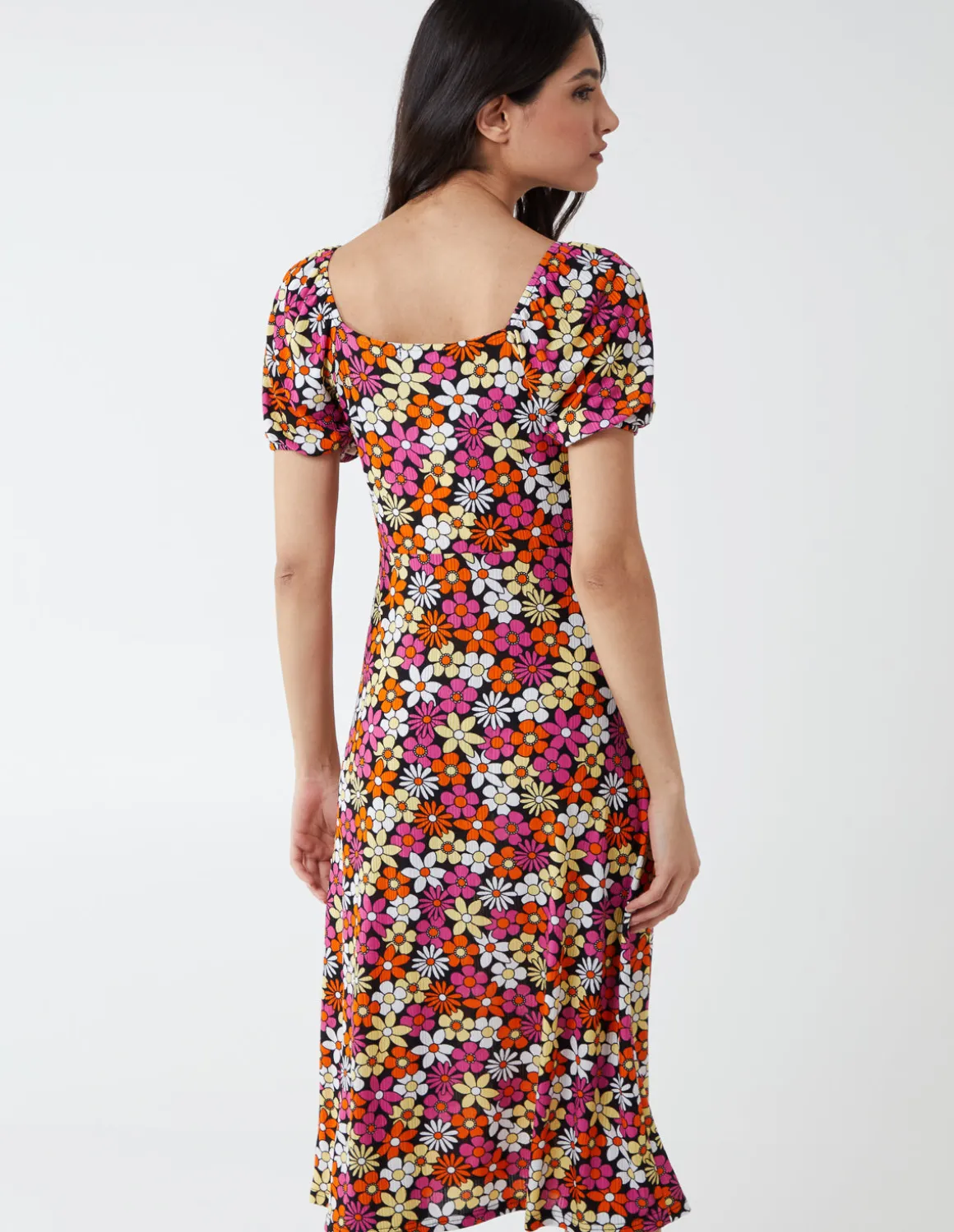 V Neck Ruched Midi Dress