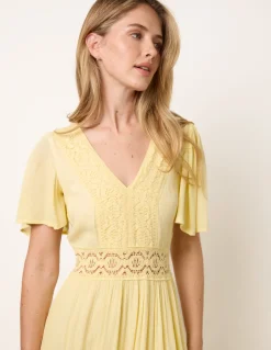 V-Neck Tiered Crochet Detail Maxi Dress