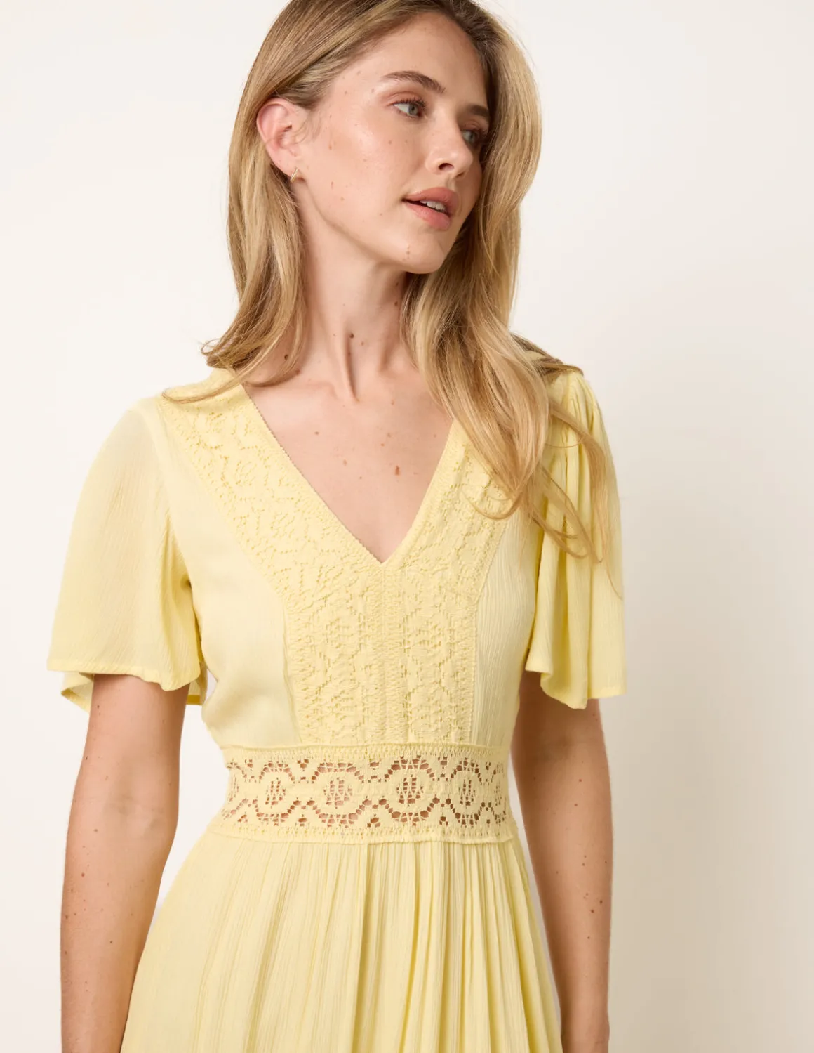 V-Neck Tiered Crochet Detail Maxi Dress