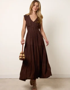 V Neck Tiered Midi Dress