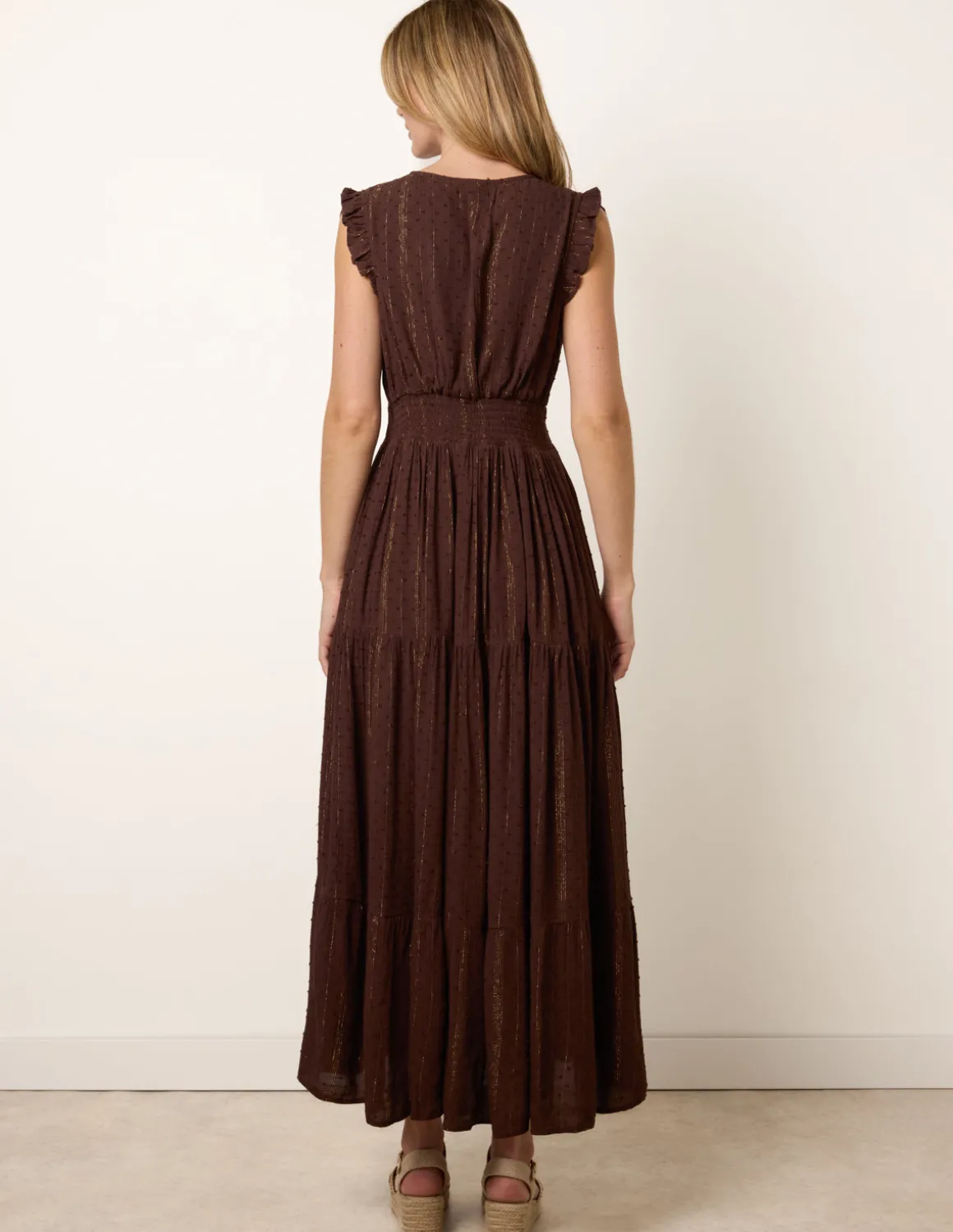 V Neck Tiered Midi Dress