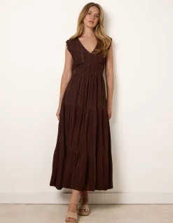V Neck Tiered Midi Dress