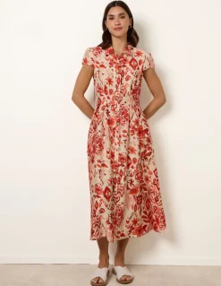 Watercolour Floral Printed Button Front Shirt Dress