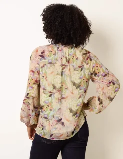 Watercolour Floral Printed Tie Front Blouse