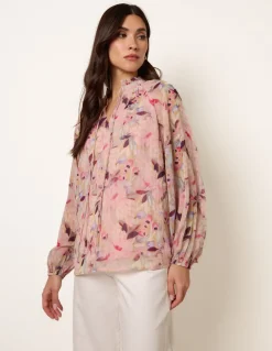 Watercolour Floral Printed Tie Front Blouse