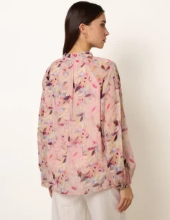 Watercolour Floral Printed Tie Front Blouse