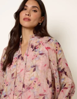 Watercolour Floral Printed Tie Front Blouse