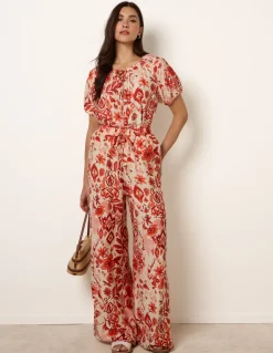 Watercolour Floral Printed Wide Leg Trousers