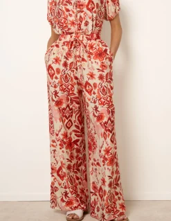 Watercolour Floral Printed Wide Leg Trousers