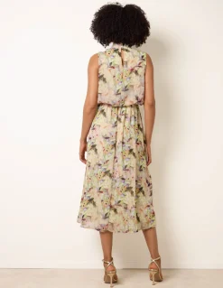 Watercolour Printed Sleeveless Midi Dress