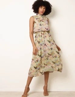 Watercolour Printed Sleeveless Midi Dress