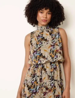 Watercolour Printed Sleeveless Midi Dress