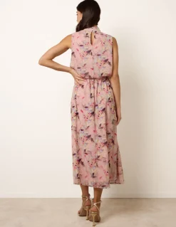 Watercolour Printed Sleeveless Midi Dress