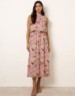 Watercolour Printed Sleeveless Midi Dress
