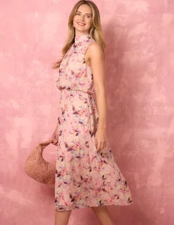 Watercolour Printed Sleeveless Midi Dress