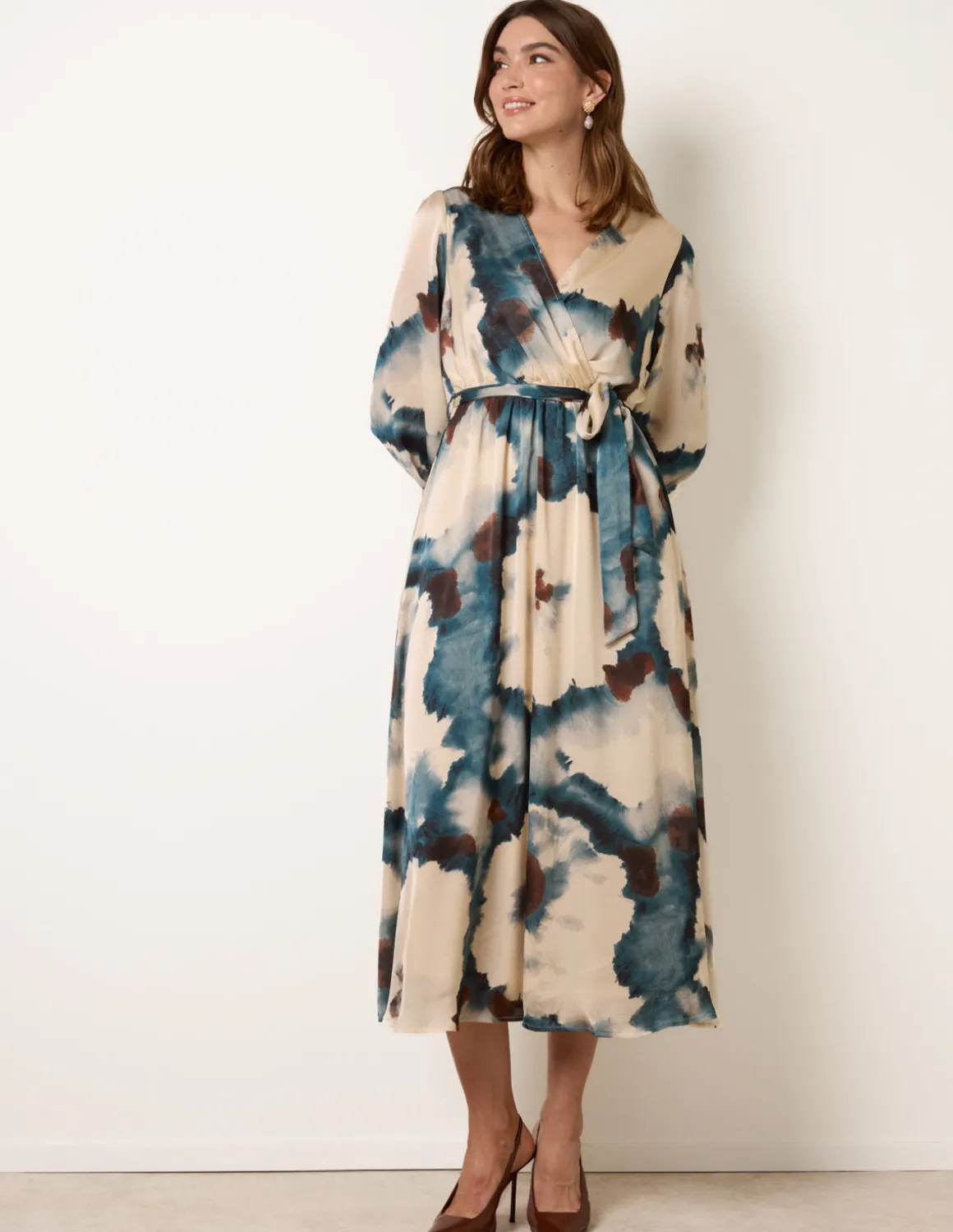Watercolour Wrap Dress With Tie Belt