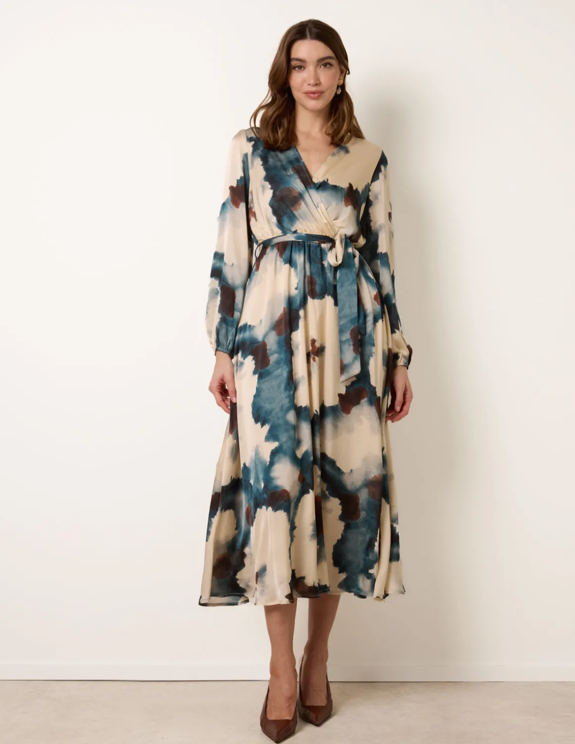Watercolour Wrap Dress With Tie Belt
