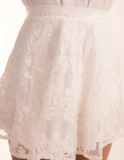 White Embroidered Mesh Skirt