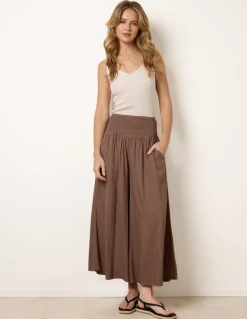 Wide Leg Shirred Waist Wavy Trousers
