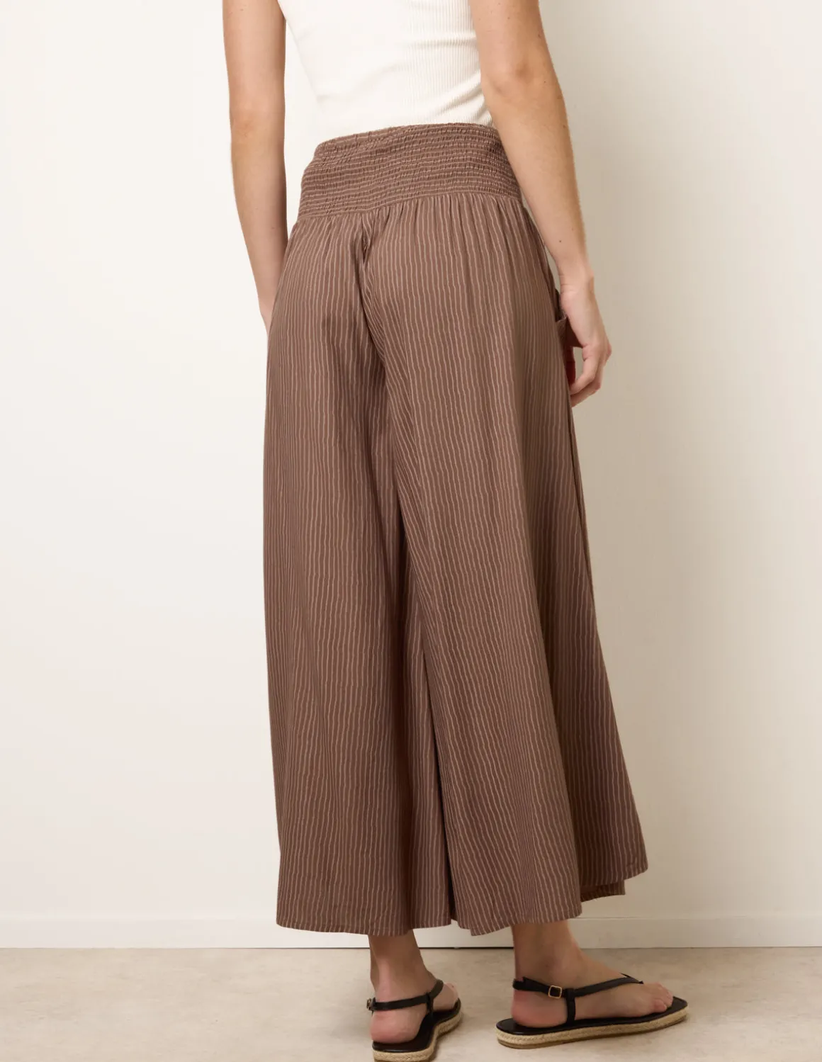 Wide Leg Shirred Waist Wavy Trousers