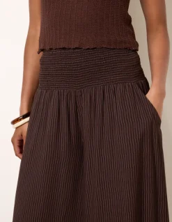 Wide Leg Shirred Waist Wavy Trousers