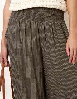 Wide Leg Shirred Waist Wavy Trousers